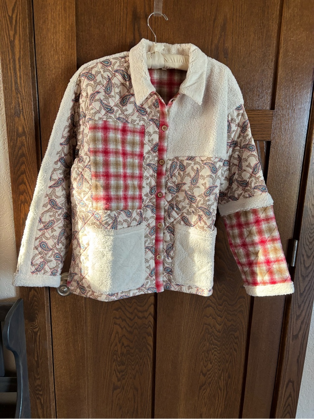 Oversized Floral Print Contrast Cotton Jacket. Medium. - Picture 2 of 12